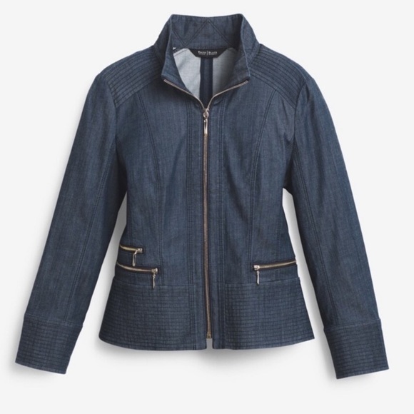 White House Black Market Zip Front Denim Jacket Blue 14 - Picture 1 of 12